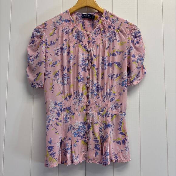 Polo Ralph Lauren Womens Romantic Cottage Smocked Floral Peplum Top Size 4 NWT - Picture 1 of 7